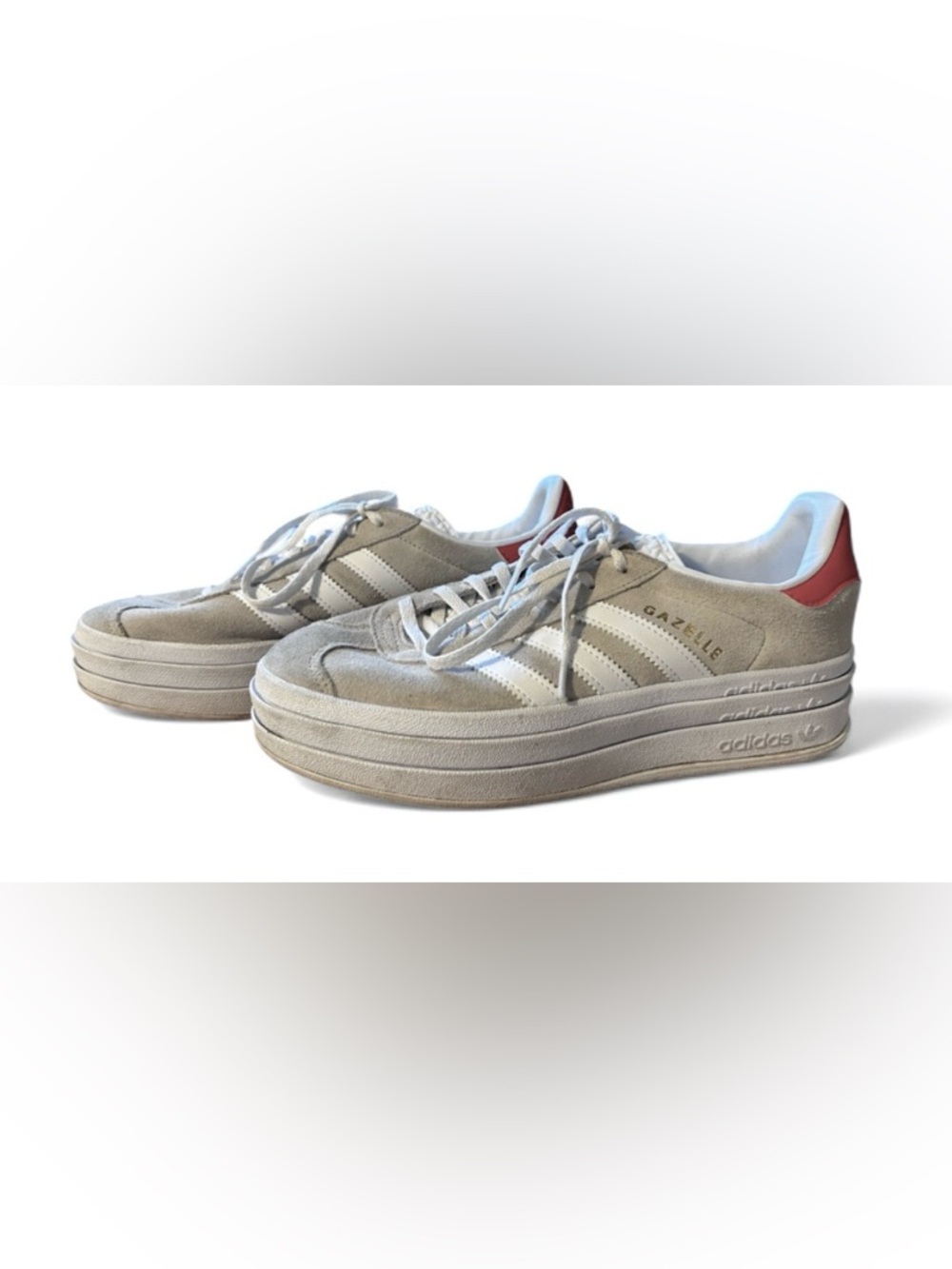 Adidas Gazelle Women’s Platform Sneakers in Gray, White & Red Size 8